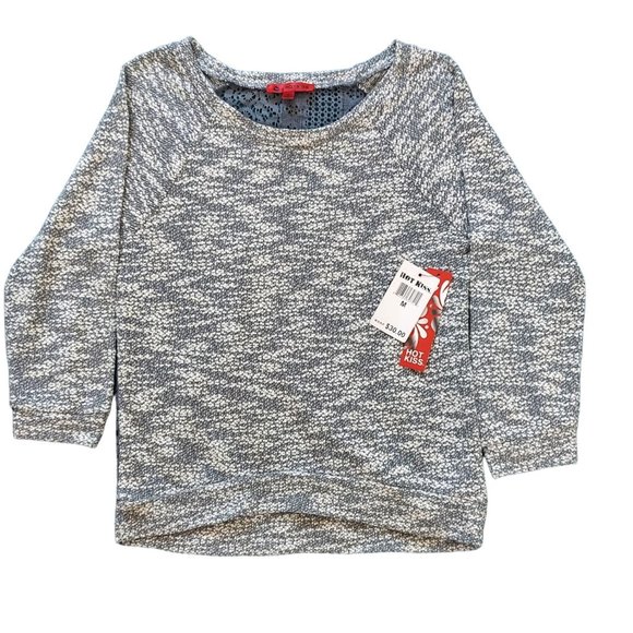 Hot Kiss Womens Long Sleeve Top Gray White Medium Knit Lace Back Sweater Size M - Picture 1 of 6